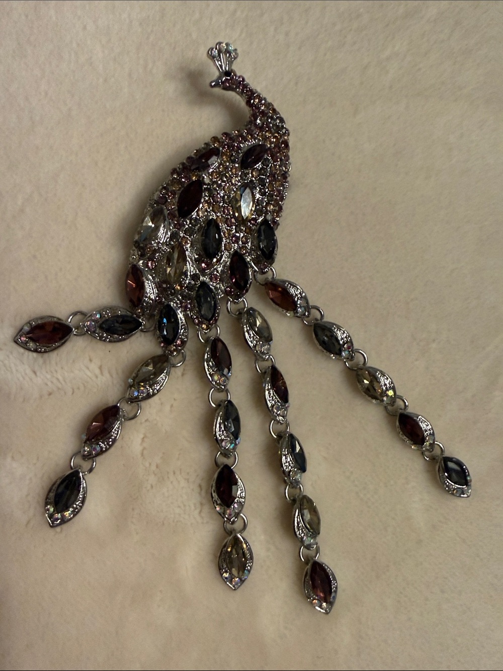 Silver-Tone Multicolor Crystal Peacock Brooch extra large statement brooches 🔥